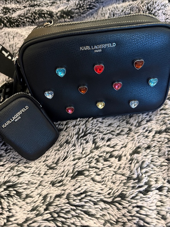 Karl Lagerfeld Handbags - Karl Lagerfeld Black Crossbody with Multicolor Heart Gems